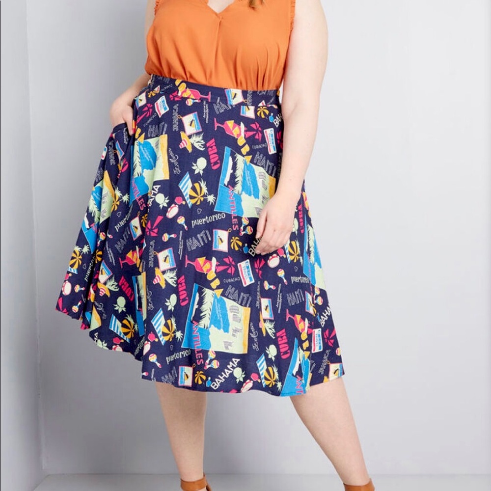 ModCloth Just This Sway Navy A-Line Skirt